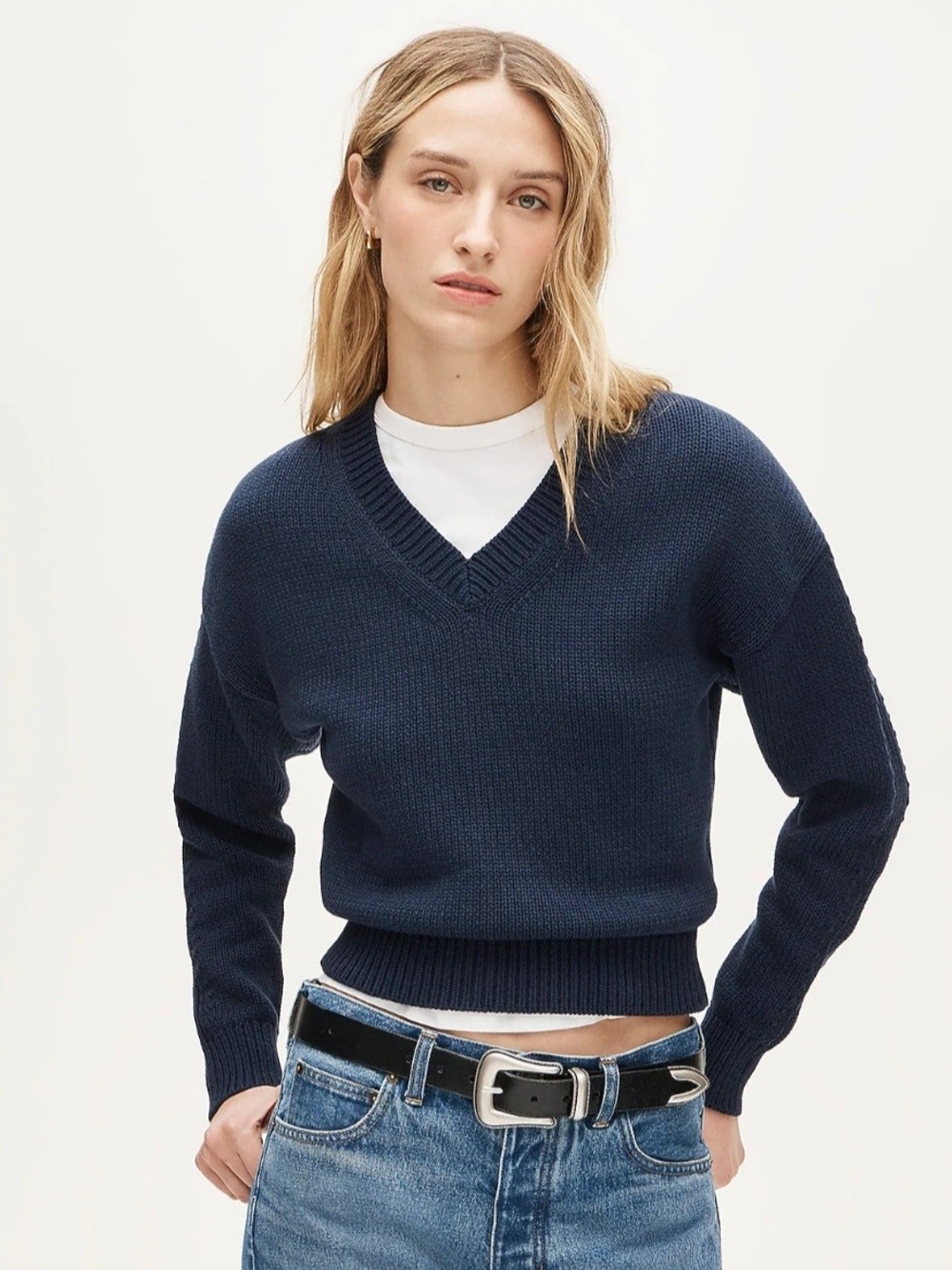 J. Crew Women's Navy V-Neck Pullover Sweater